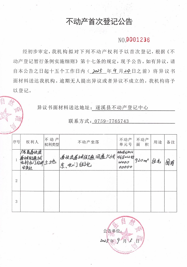不動產(chǎn)首次登記公告（廣東省遂溪縣遂城街道城北村北門經(jīng)濟合作社）.jpg